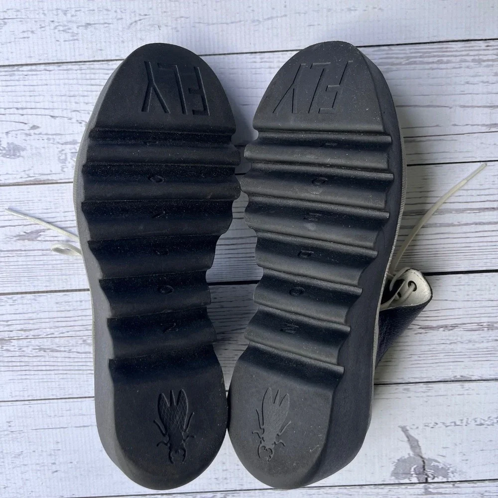 FLY LONDON Black White‎ Leather Lace Up Platform Wedge Sandals EU39 US8-8.5
